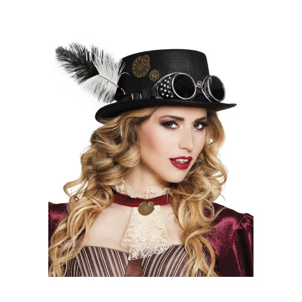 Αποκριάτικο Καπέλο Μαύρο με Γυαλιά Steampunk Γυναικείο